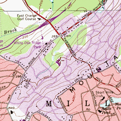 Topographic Map of Pingry School Short Hills Campus, NJ