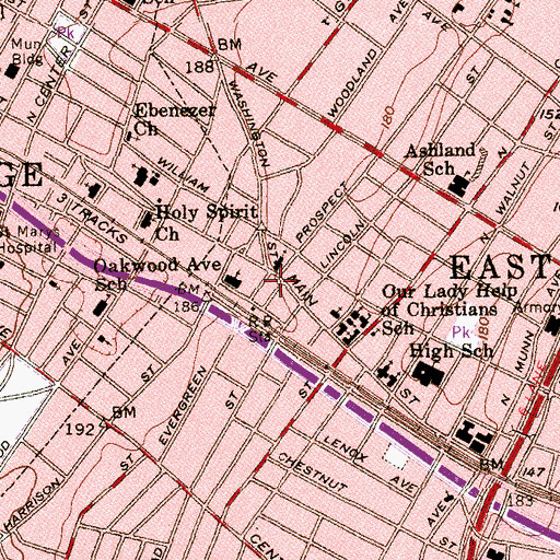 Topographic Map of Brick Church Plaza Shopping Center, NJ