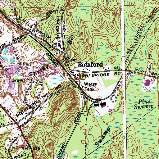 Topographic Map of Botsford, CT