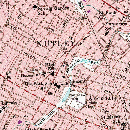 Topographic Map of Nutley Post Office, NJ
