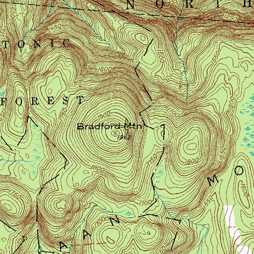 Topographic Map of Bradford Mountain, CT