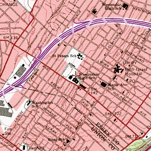 Topographic Map of Chancellor Avenue Elementary School, NJ