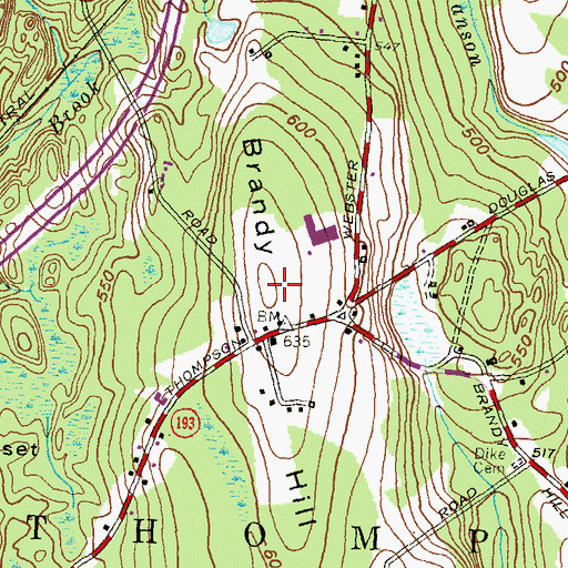 Topographic Map of Brandy Hill, CT