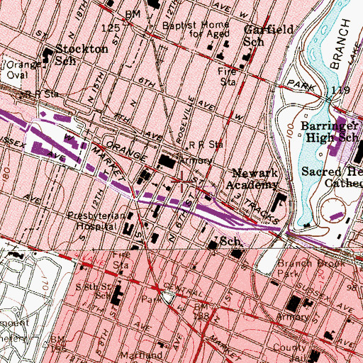 Topographic Map of Roseville Avenue Elementary School, NJ