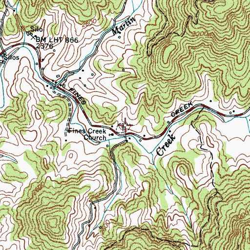 Topographic Map of Fines Creek Cemetery, NC