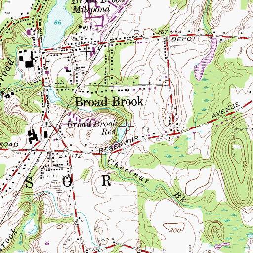 Topographic Map of Broad Brook Reservoir, CT