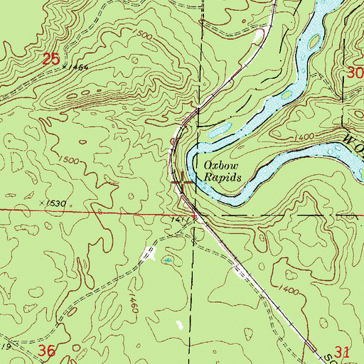 Topographic Map of Oxbow Rapids Upper Wolf River State Natural Area, WI