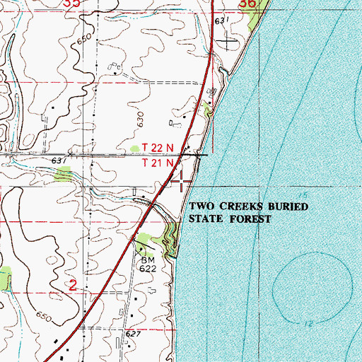 Topographic Map of Two Creek Buried Forest State Natural Area, WI