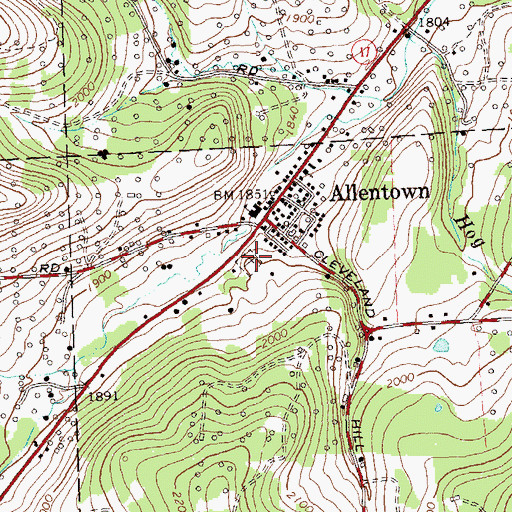 Topographic Map of Allentown Cemetery, NY