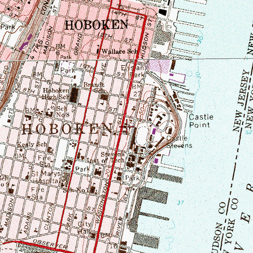 Topographic Map of Washington Street Station Hoboken Post Office, NJ