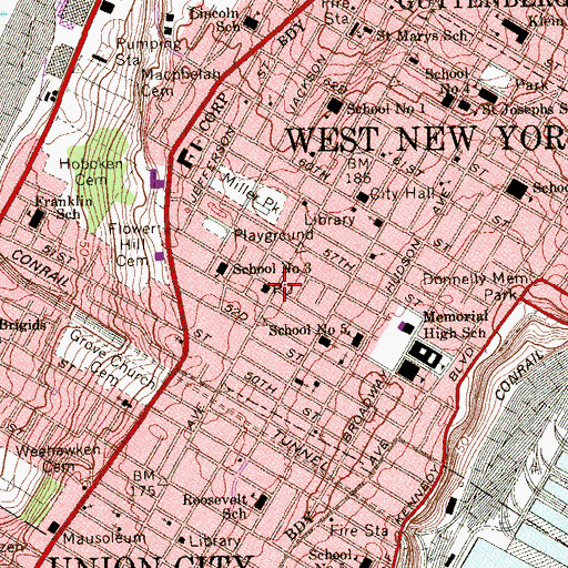 Topographic Map of West New York Post Office, NJ
