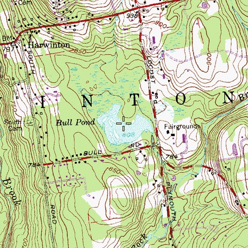 Topographic Map of Bull Pond, CT