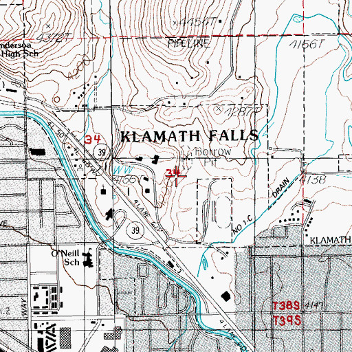 Topographic Map of Klamath Falls Sports Complex / Skatepark, OR