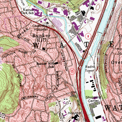 Topographic Map of Bunker Hill School, CT