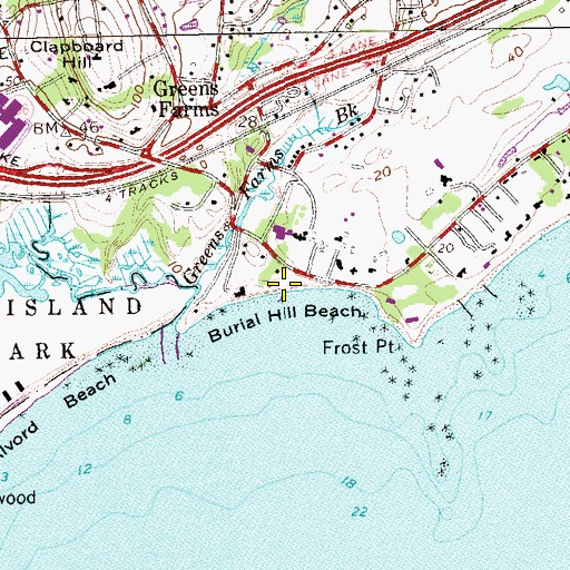 Topographic Map of Burial Hill Beach, CT
