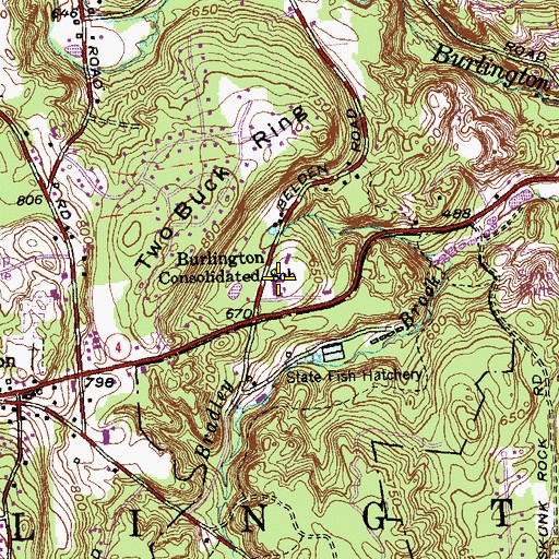 Topographic Map of Burlington Consolidated School, CT
