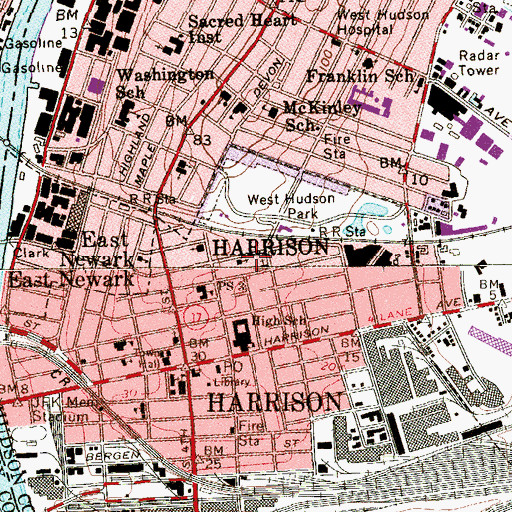 Topographic Map of Harrison Spanish Seventh Day Adventist Church, NJ