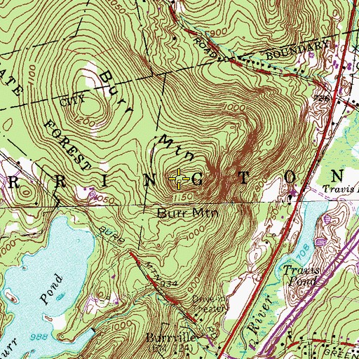 Topographic Map of Burr Mountain, CT
