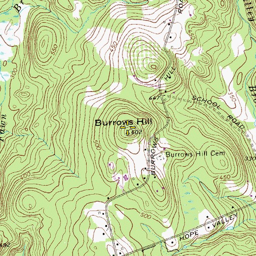 Topographic Map of Burrows Hill, CT