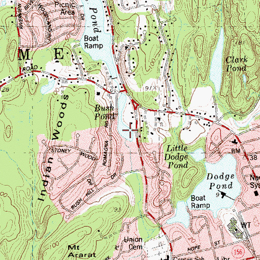 Topographic Map of Bush Pond, CT