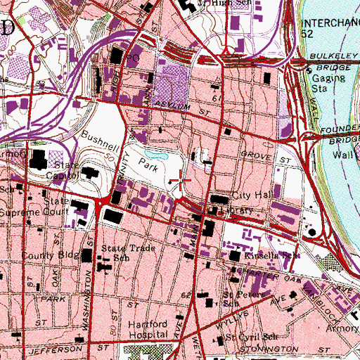 Topographic Map of Bushnell Park, CT