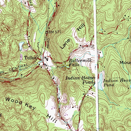 Topographic Map of Buttermilk Falls, CT