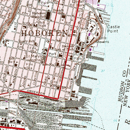 Topographic Map of Hoboken Fire Department Museum, NJ