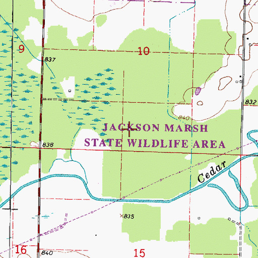 Topographic Map of Jackson Marsh State Natural Area, WI