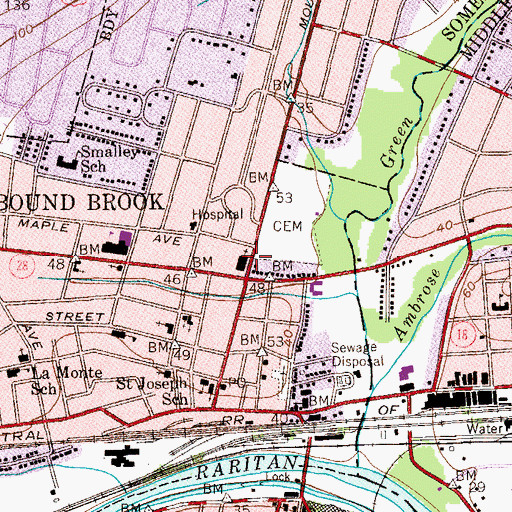 Topographic Map of Bound Brook Presbyterian Church, NJ