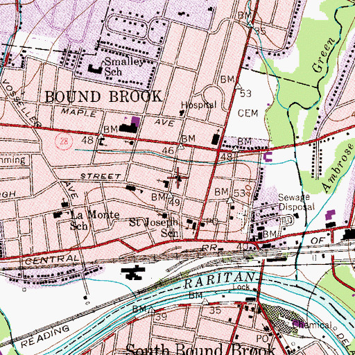 Topographic Map of Congregational Church of Bound Brook, NJ