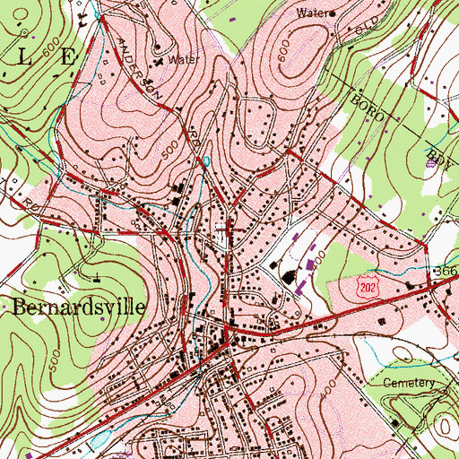 Topographic Map of Bernardsville Methodist Cemetery, NJ