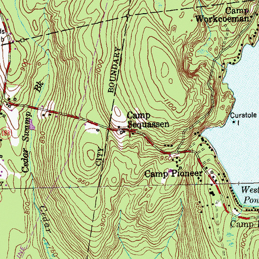 Topographic Map of Camp Sequassen, CT