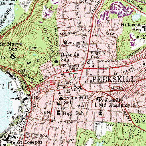 Topographic Map of Mercy College Peekskill Center, NY