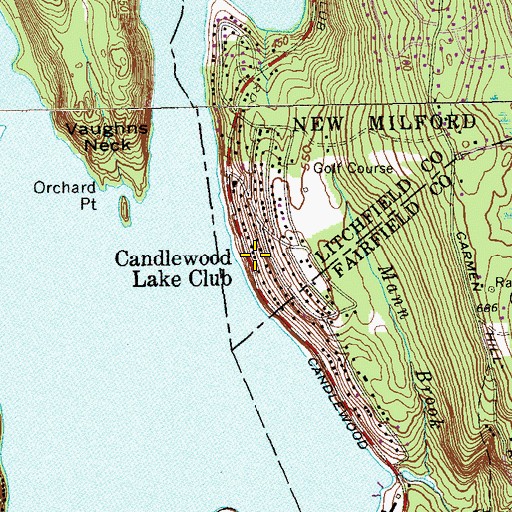 Topographic Map of Candlewood Lake Club, CT