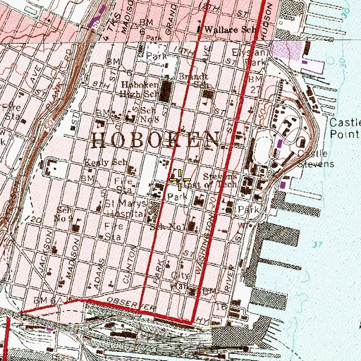 Topographic Map of Hoboken Public Library, NJ