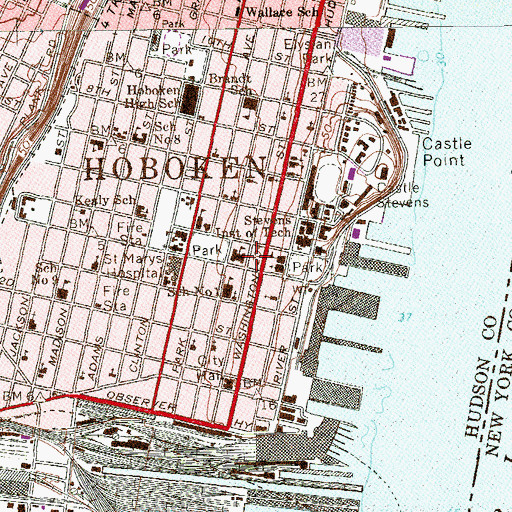 Topographic Map of Hoboken Charter School, NJ