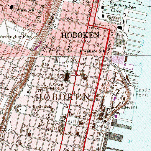Topographic Map of Hoboken Evangelical Free Church, NJ