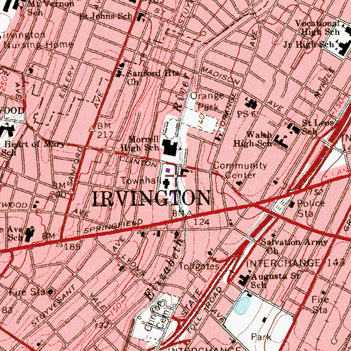 Topographic Map of Irvington Municipal Building, NJ