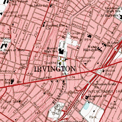 Topographic Map of Irvington Municipal Building, NJ