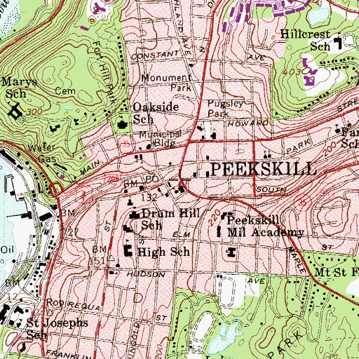 Topographic Map of Field Library of Peekskill, NY
