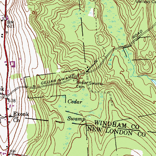 Topographic Map of Cedar Swamp Cemetery, CT
