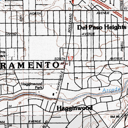 Topographic Map of City of Sacramento Police - William J Kinney Police Facility, CA