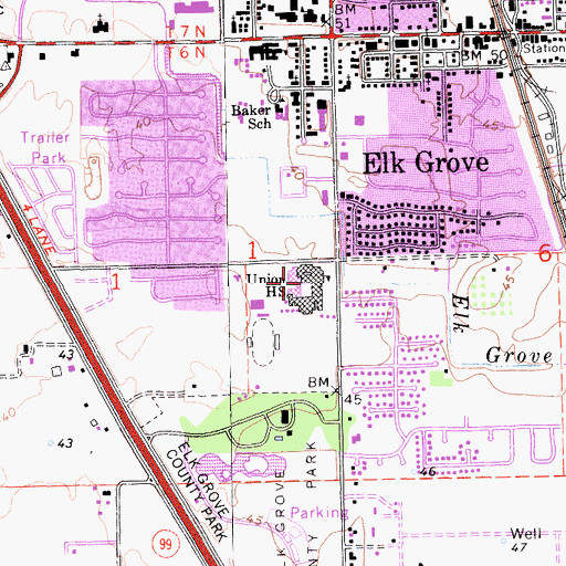 Topographic Map of Elk Grove High School, CA