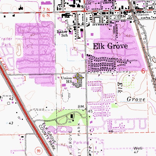 Topographic Map of Elk Grove High School, CA
