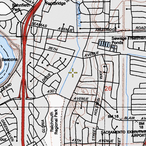 Topographic Map of Land Park Post Office, CA