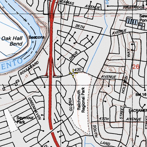 Topographic Map of Sacramento City Fire Department Station 13, CA