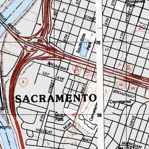 Topographic Map of Sacramento City Fire Department Station 5, CA