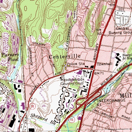 Topographic Map of Centerville, CT