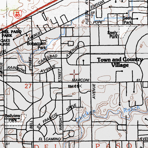 Topographic Map of Town and Country Post Office, CA