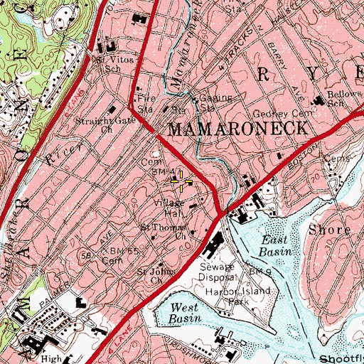 Topographic Map of Village of Mamaroneck Fire Department Hook and Ladder Company 1, NY